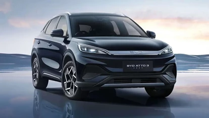 Images shows 2025 BYD Song in a silver paint colour from an aerial view.