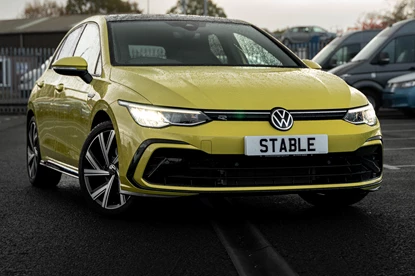 An image of a 2022 Volkswagen Golf Hatchback R-Line Mk8 in Lime Yellow Metallic paint